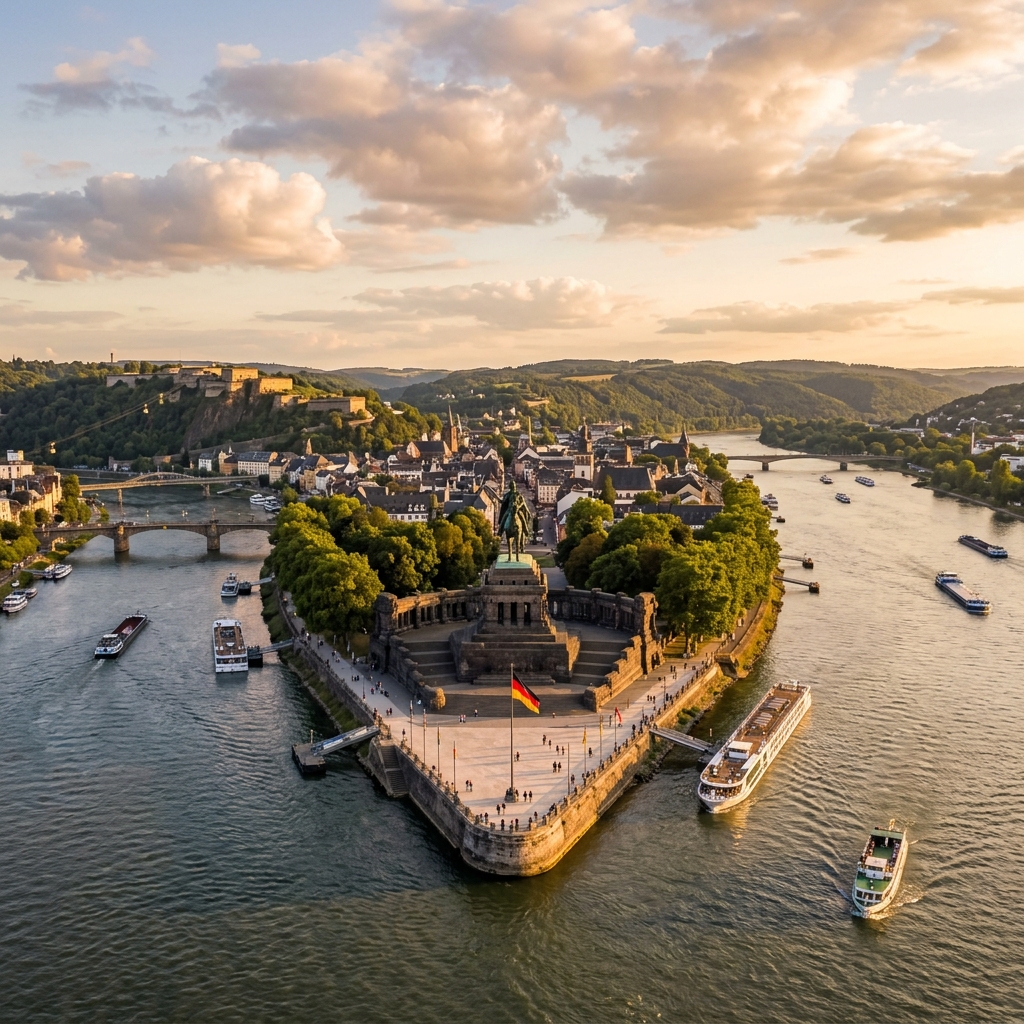 Das Deutsche Eck in Koblenz, Zusammenfluss von Rhein und Mosel