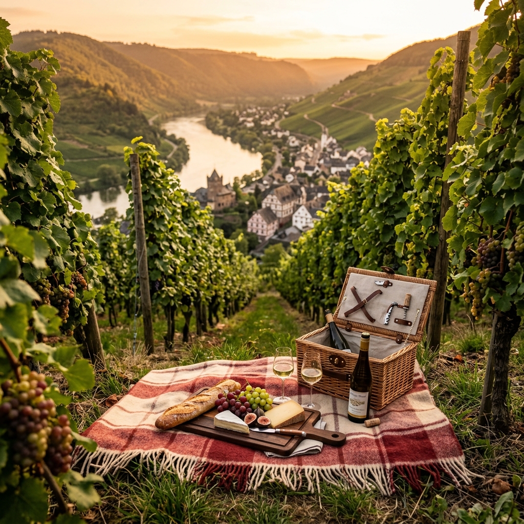 Romantisches Picknick in den steilen Mosel-Weinbergen